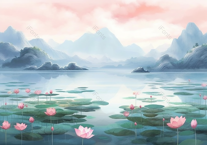 节气插画夏季山水荷花背景,插画/手绘图,插画/手绘图库,插画/手绘图下载,插画/手绘